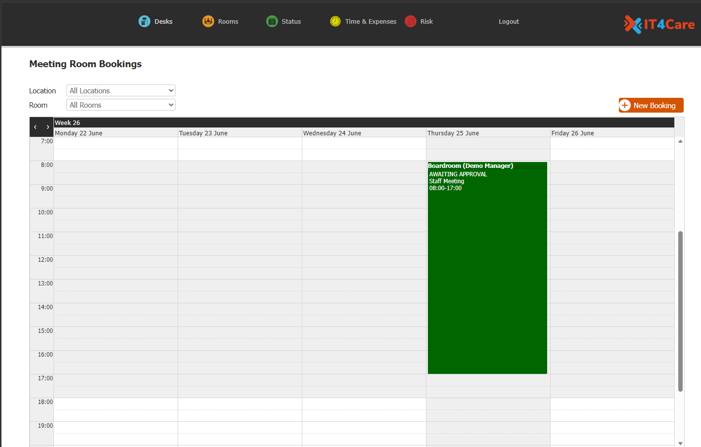 Meeting room bookings calendar